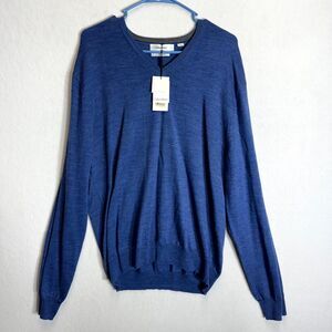 Calvin Klein Mens Extra Fine Merino Wool VNeck Lightweight Sweater Blue Wave NEW